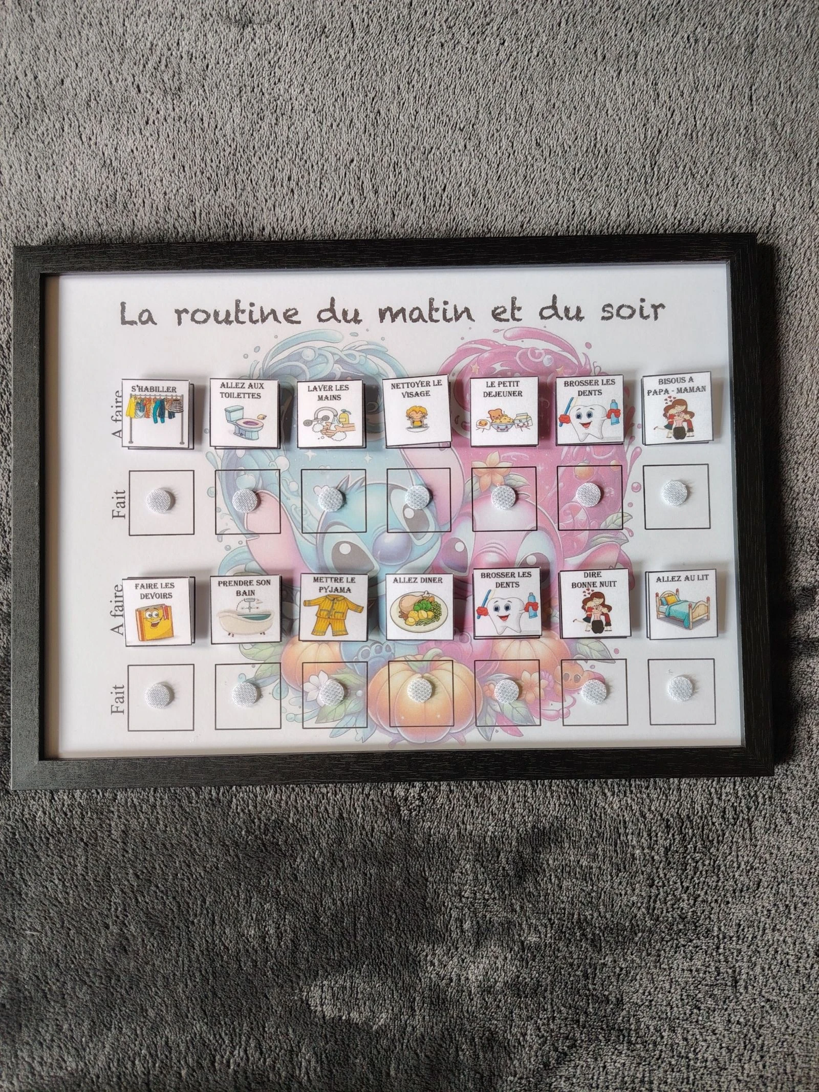 Cadre stitch ma routine du matin et du soir 